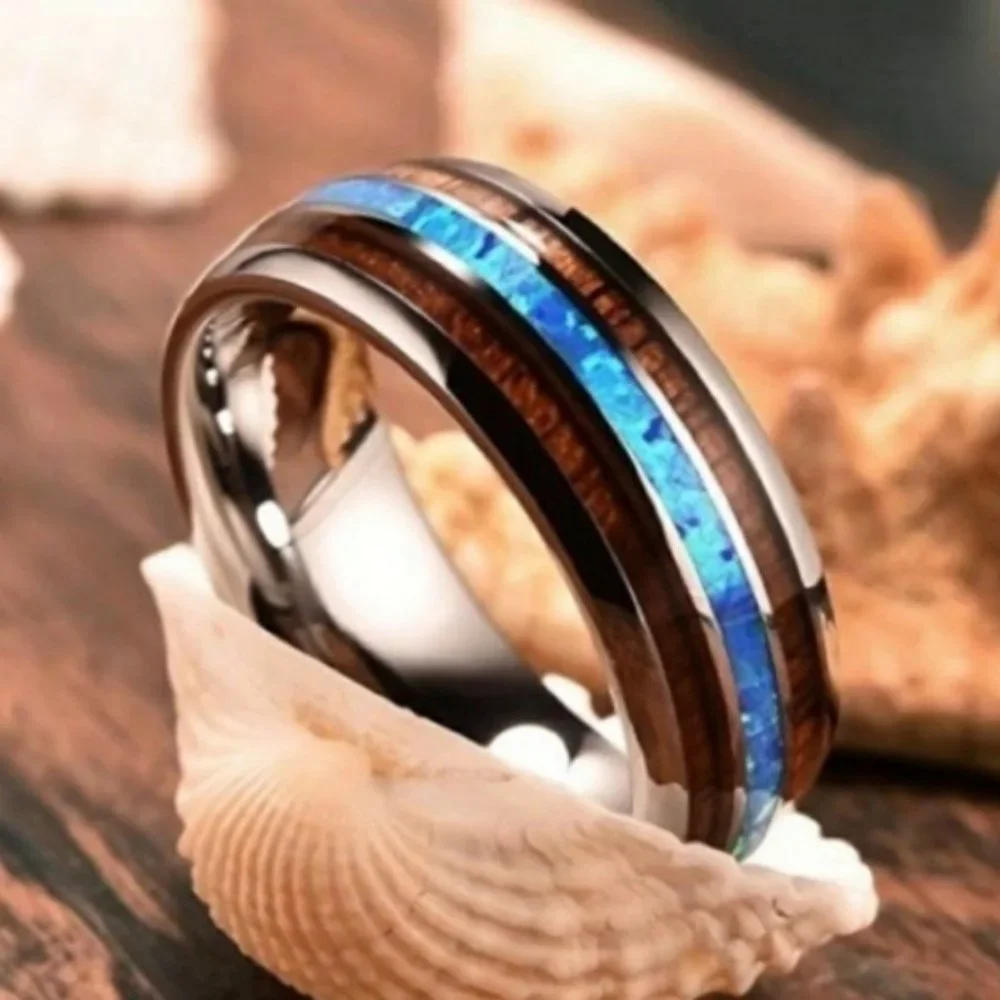 COPY - *Unisex Tungsten Hawaiian KOA Wood Abalone Ring